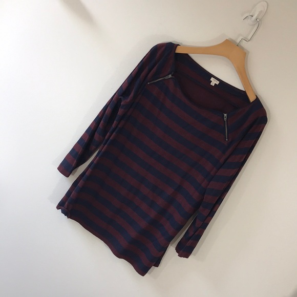 J. Crew Factory Tops - J. Crew factory navy and burgundy striped top J. Crew Factory Tops - J. Crew factory navy and burgundy striped top